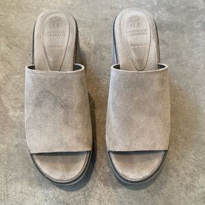 brand new Brunello Cucinelli grey platform slides